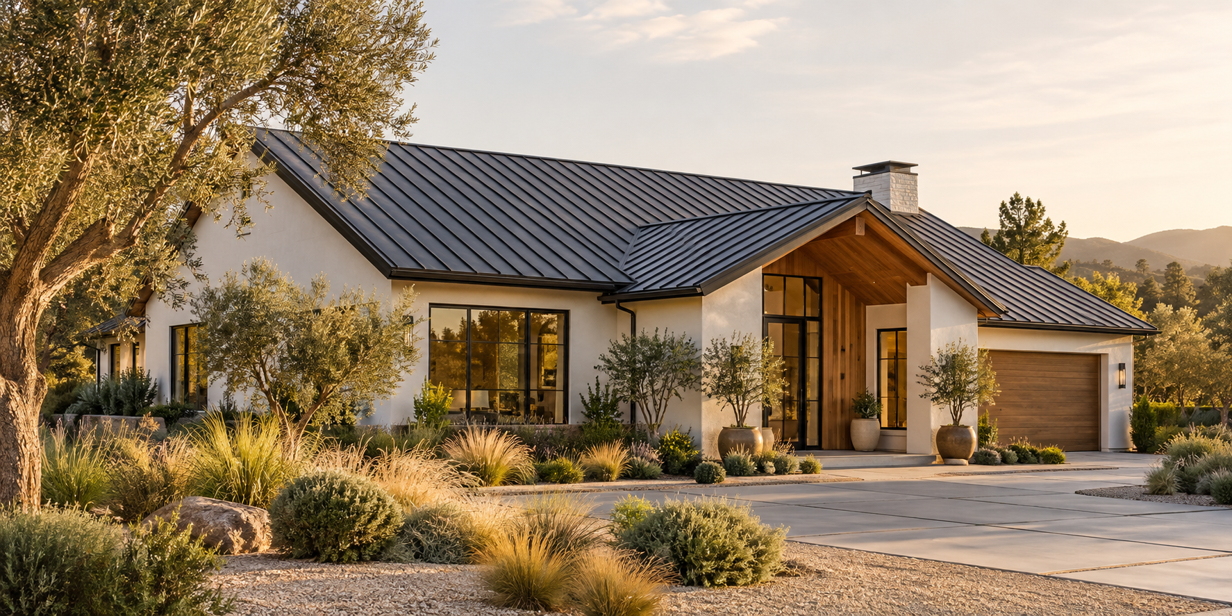 California-style home with a charcoal metal roof — design inspiration